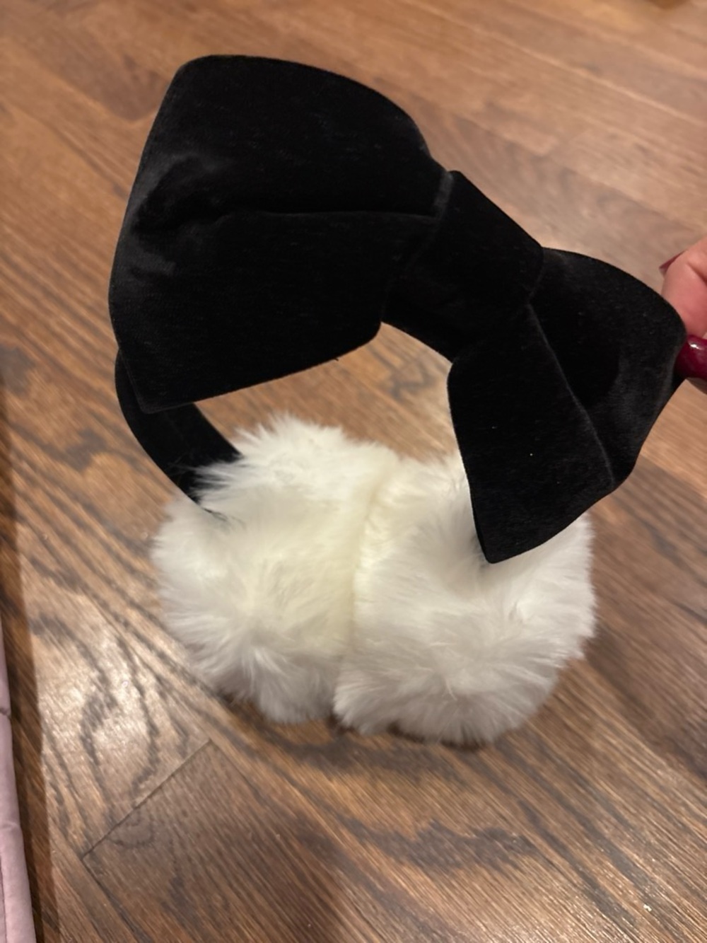 kate spade Black Velvet Bow Earmuffs with White Faux Fur